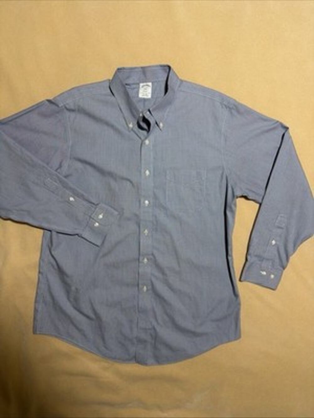 Brooks Brothers Shirt 17 3435 Slim Fit Non Iron Blue Houndstooth Check Men Dress